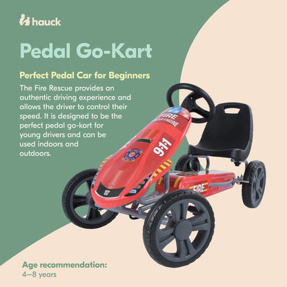 Hauck Speedster Pedal Go Kart with Bucket Seat for Kids Ages 4 to 8, Fire Rescue