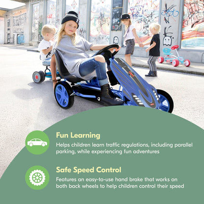 Hauck Speedster Pedal Go Kart with Adjustable Bucket Seat, Kids Ages 4-8, Blue