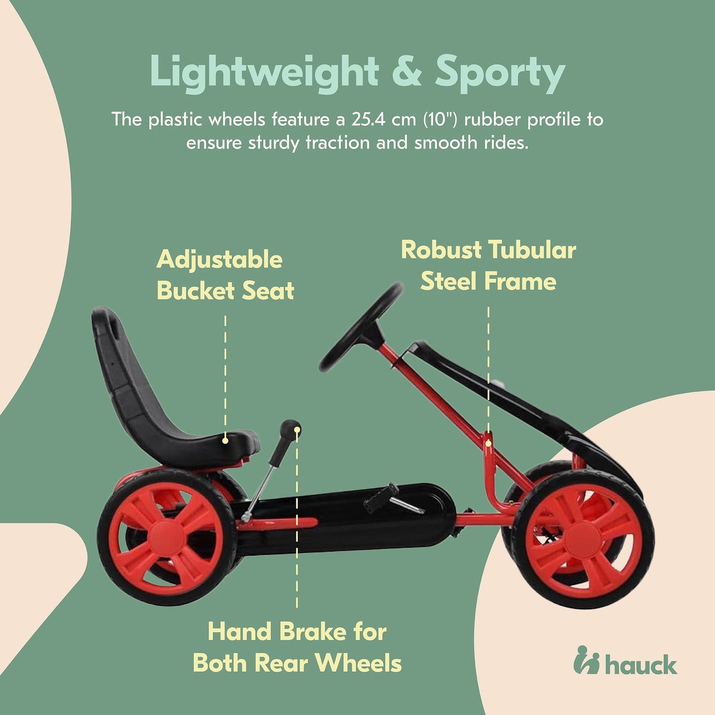 Hauck Speedster Pedal Go Kart & Adjustable Bucket Seat, Kids Ages 4-8, Black/Red