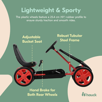 Hauck Speedster Pedal Go Kart & Adjustable Bucket Seat, Kids Ages 4-8, Black/Red