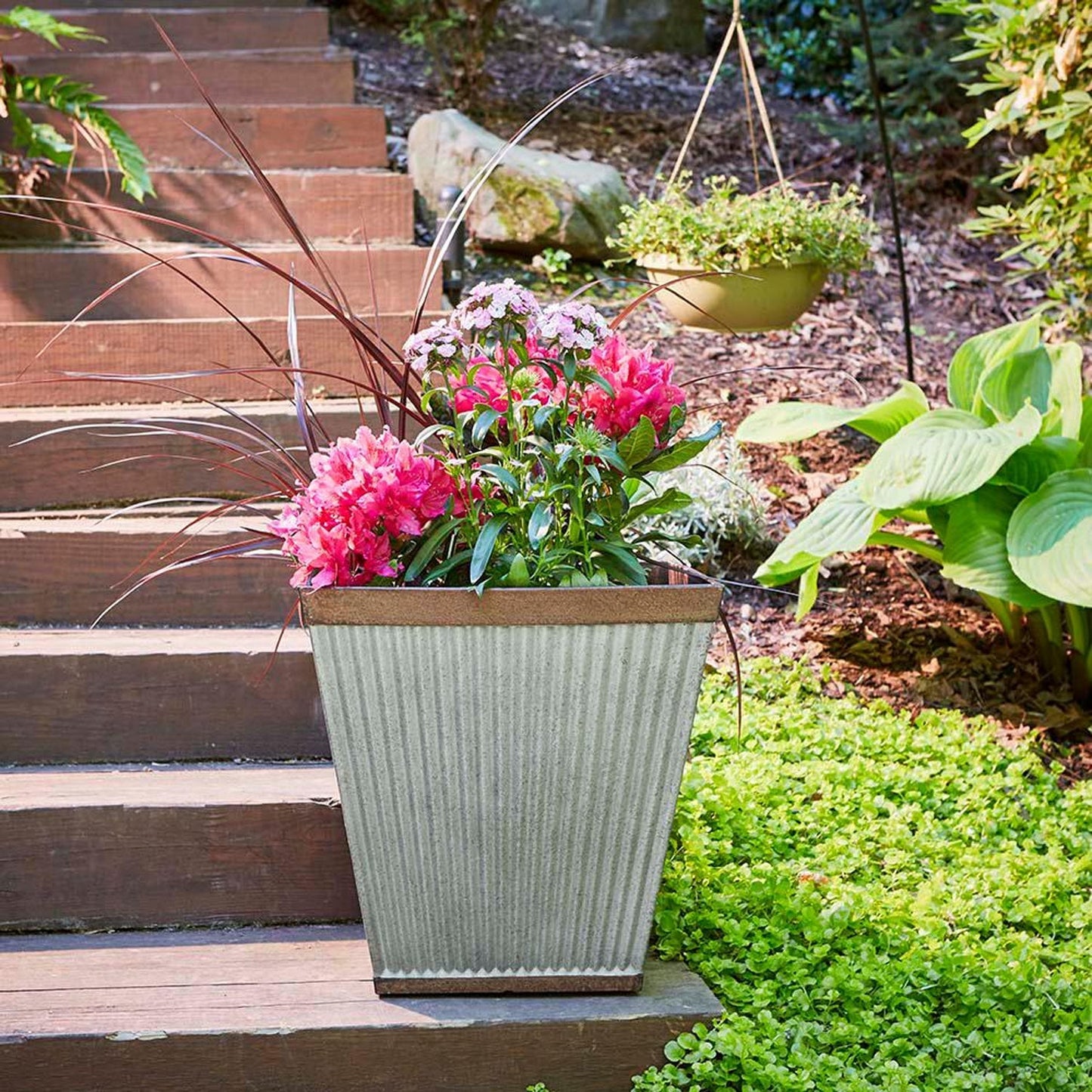 Southern Patio HDR-046851 Square Rustic Resin Outdoor Box Flower Planter (4 Set)