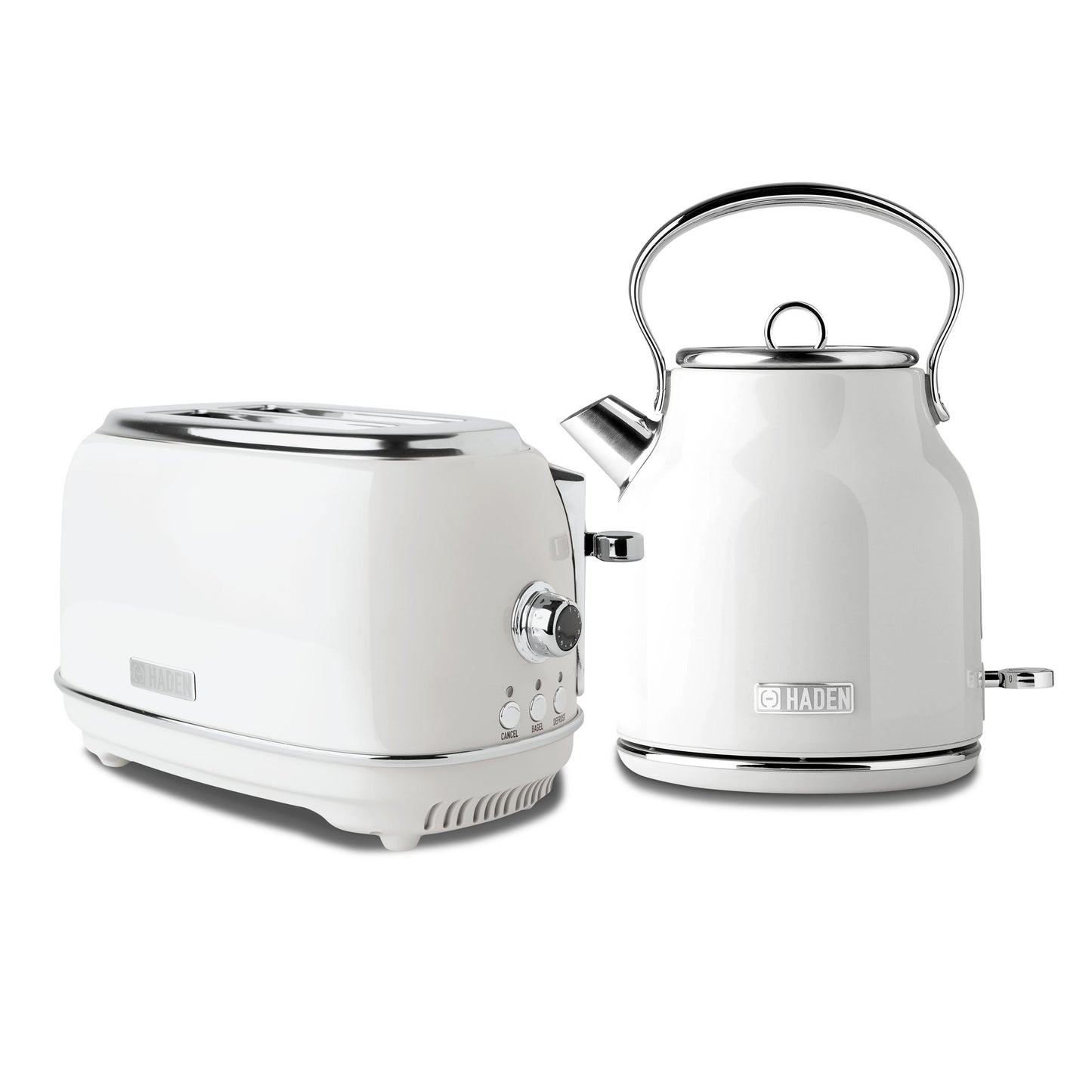 Haden Heritage 1.7 L Stainless Steel Electric Kettle with 2 Slice Toaster, White