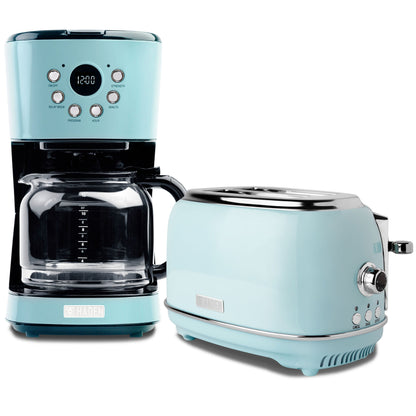 Haden Heritage 12 Cup Programmable Coffee Maker with 2 Slice Toaster, Turquoise