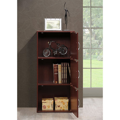 Hodedah 3 Shelf Home and Office Enclosed Organization Storage Cabinet, Mahogany