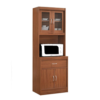 Hodedah Import 70 In Tall Top/Bottom Enclosed Kitchen Cabinet w/ Drawer, Cherry