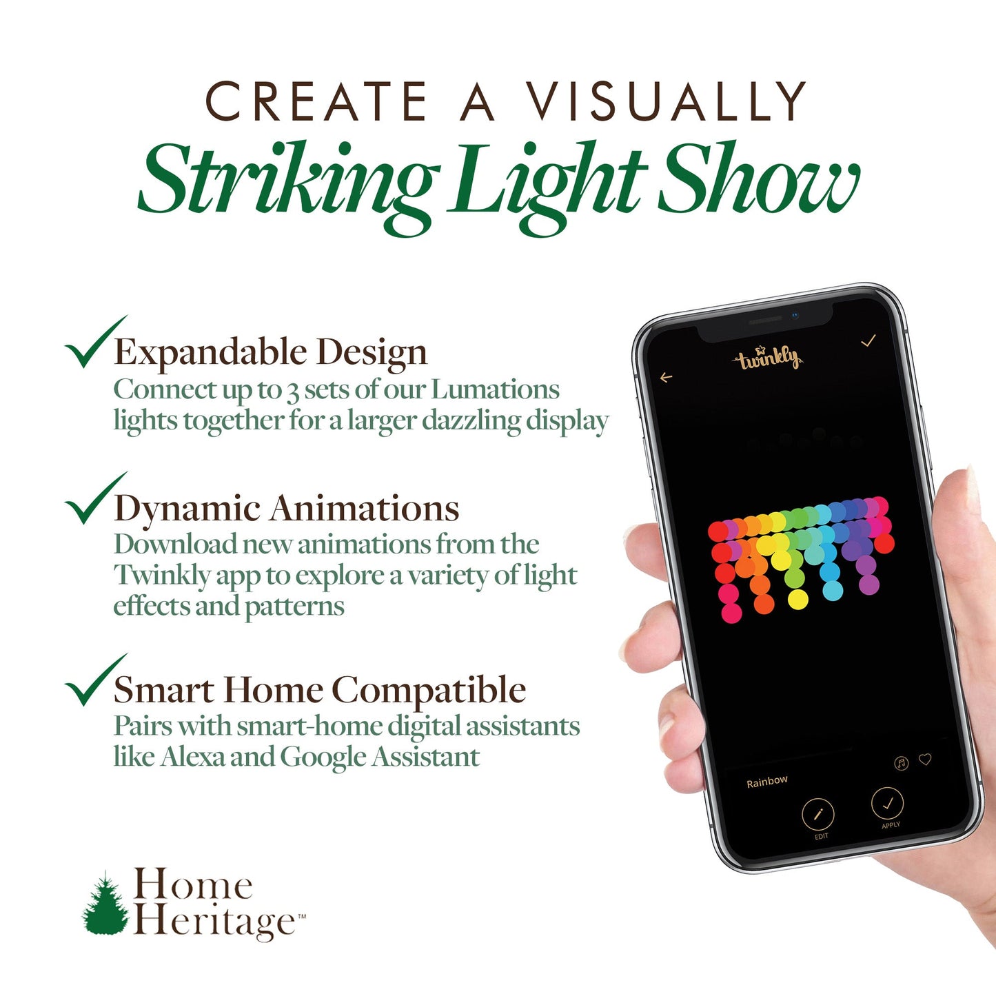 Home Heritage 7' Icicle Style Holiday Lights, App Controlled, 50 RGB LEDs 4 Pack