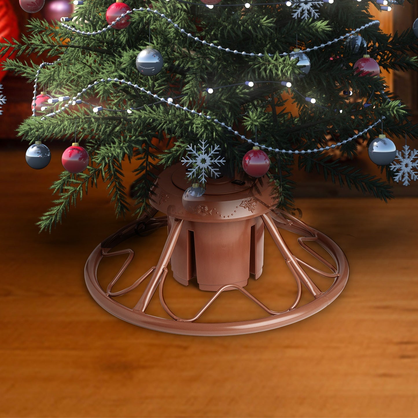 Home Heritage 1-1.75" Artificial Christmas Tree Base Rotating Metal Stand, Brown