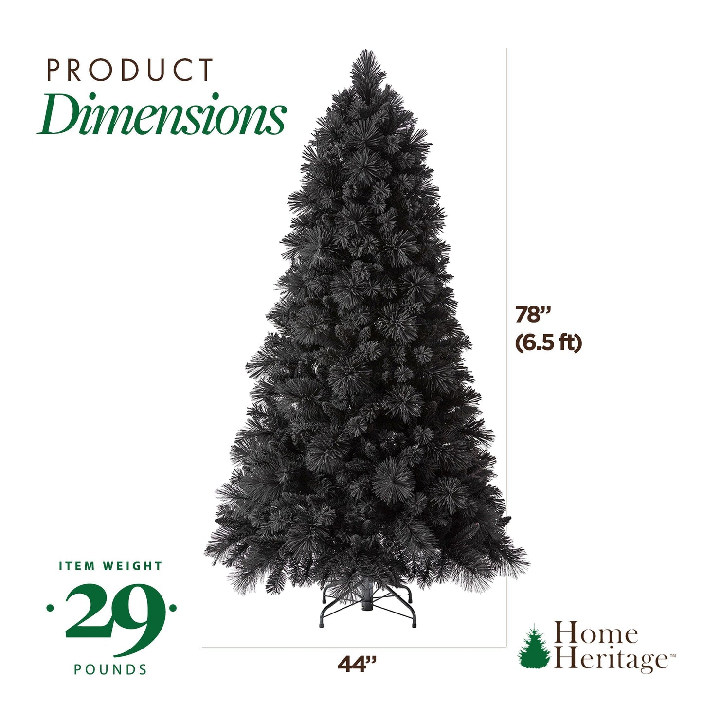 Home Heritage Snowdrift 6.5 Ft Pre-Lit Artificial Christmas Holiday Tree, Black