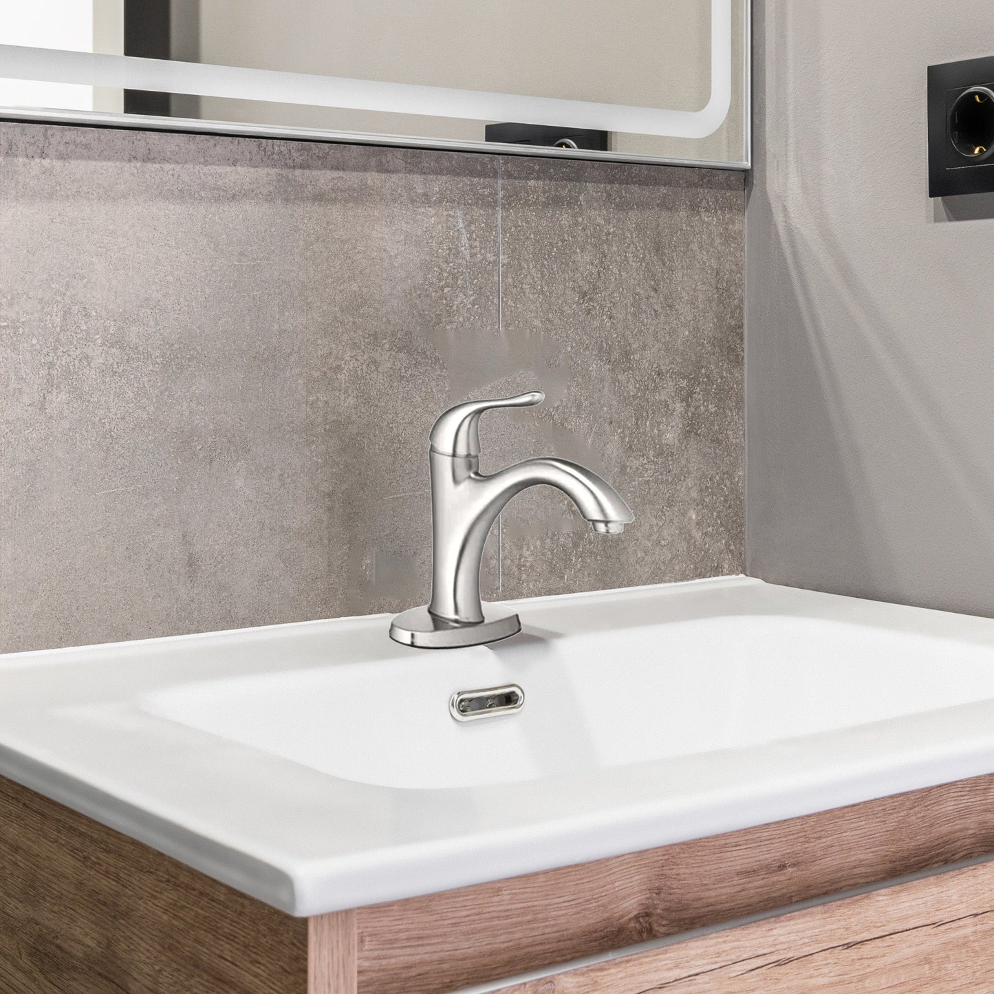 HomePointe Single Lever Bathroom Faucet with Plastic Pop-Up, Brushed Nickel