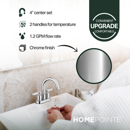 HomePointe Mid Arch Double Handle Lavatory Faucet with Pop Up, Chrome Finish