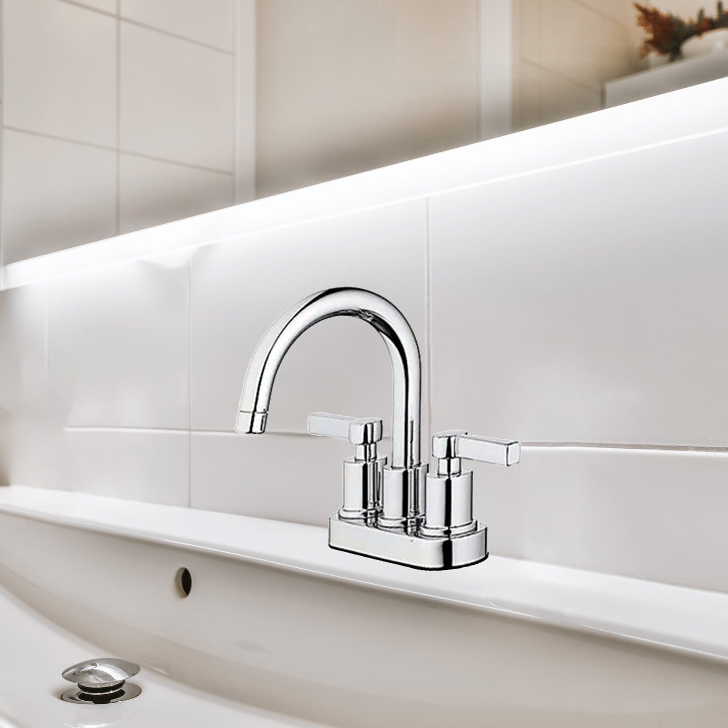 HomePointe Mid Arch Double Handle Lavatory Faucet with Pop Up, Chrome Finish