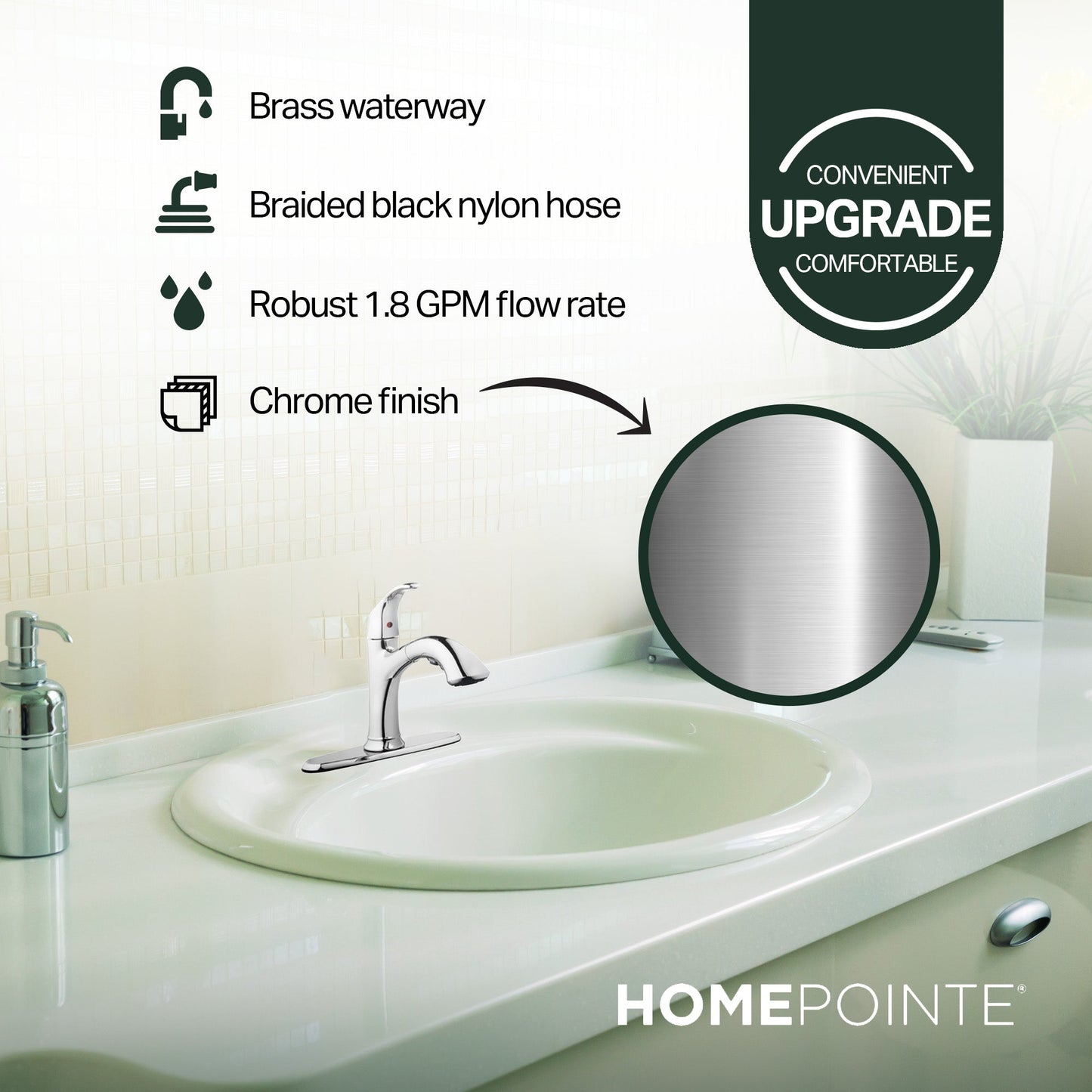 HomePointe Single Loop Handle Kitchen Faucet With Pull Out Spray, Chrome Finish