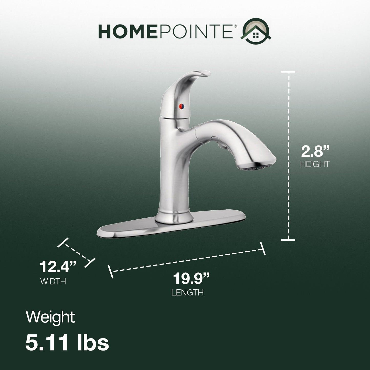 HomePointe Single Loop Handle Kitchen Faucet With Pull-Out Spray, Brushed Nickel
