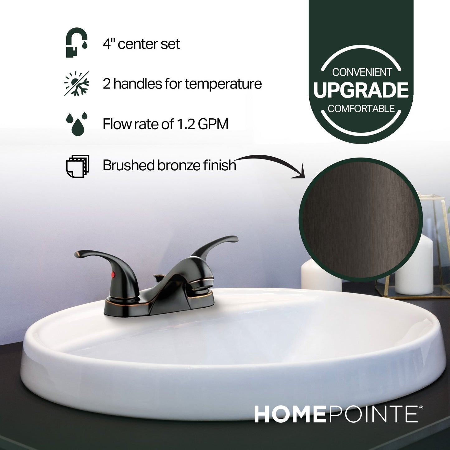HomePointe Center Set Lavatory Faucet with 2 Zinc Lever Handles, Brushed Bronze