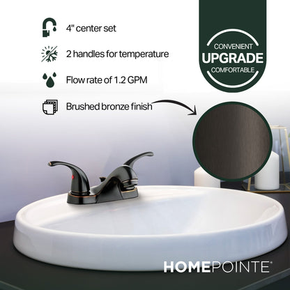 HomePointe Center Set Lavatory Faucet with 2 Zinc Lever Handles, Brushed Bronze