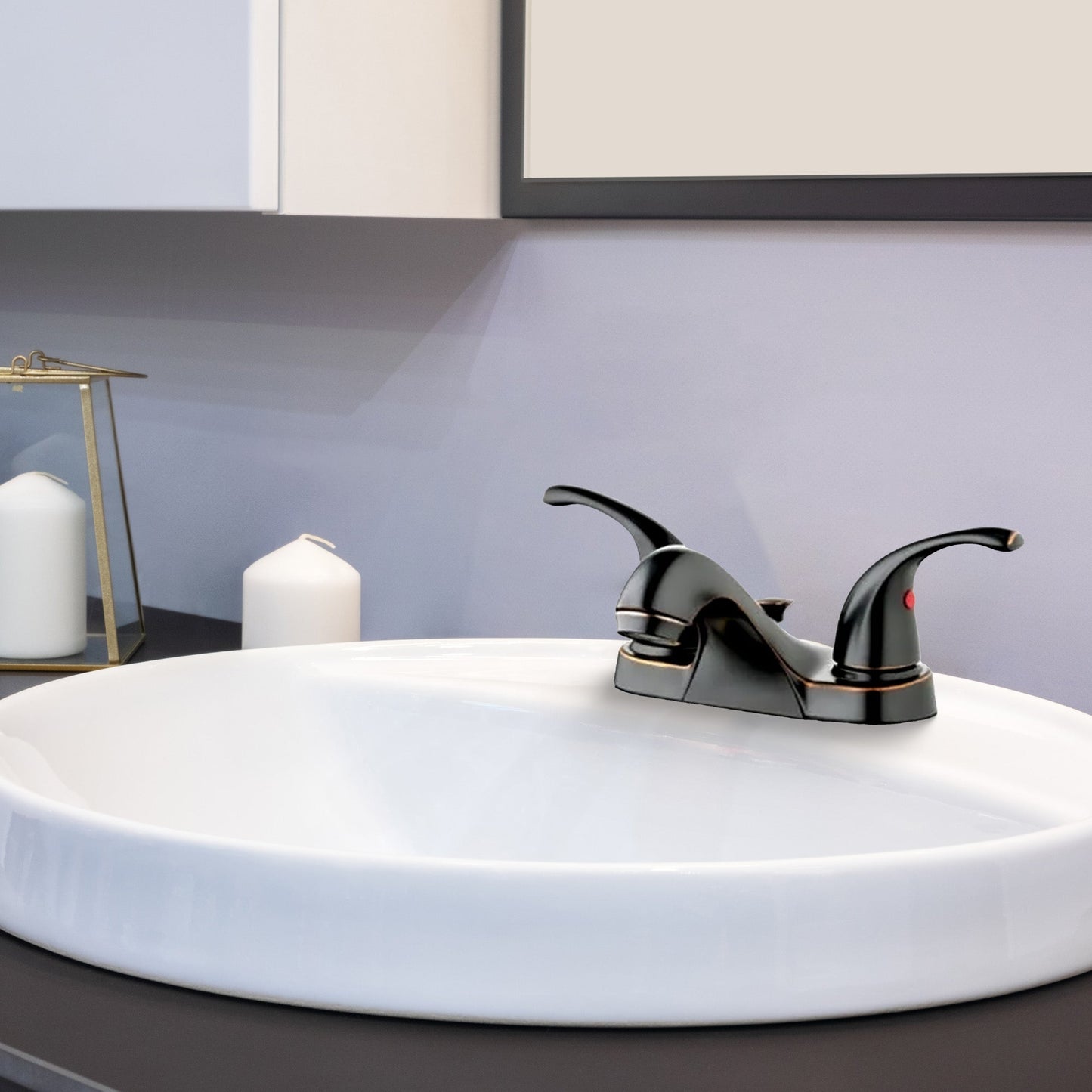 HomePointe Center Set Lavatory Faucet with 2 Zinc Lever Handles, Brushed Bronze