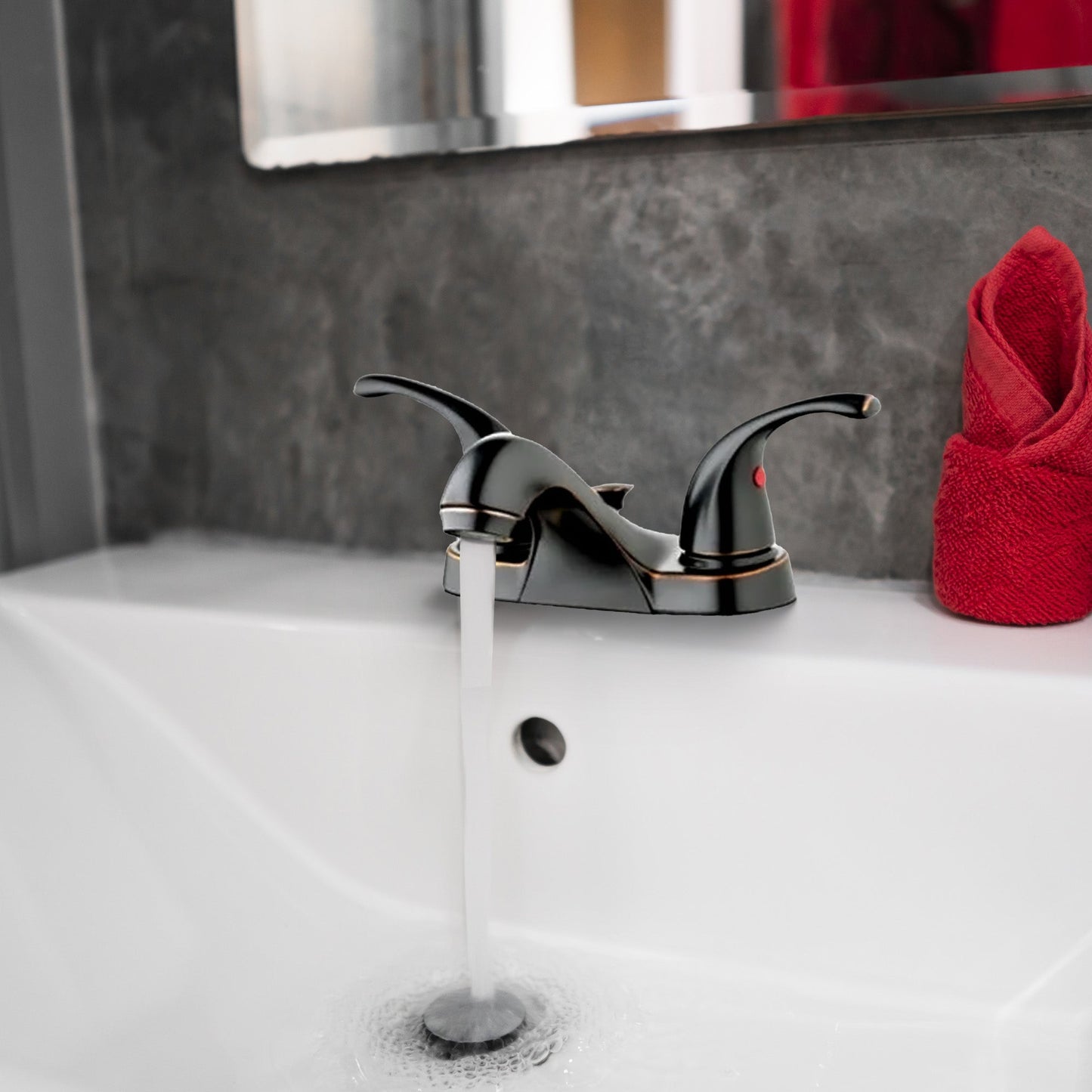 HomePointe Center Set Lavatory Faucet with 2 Zinc Lever Handles, Brushed Bronze