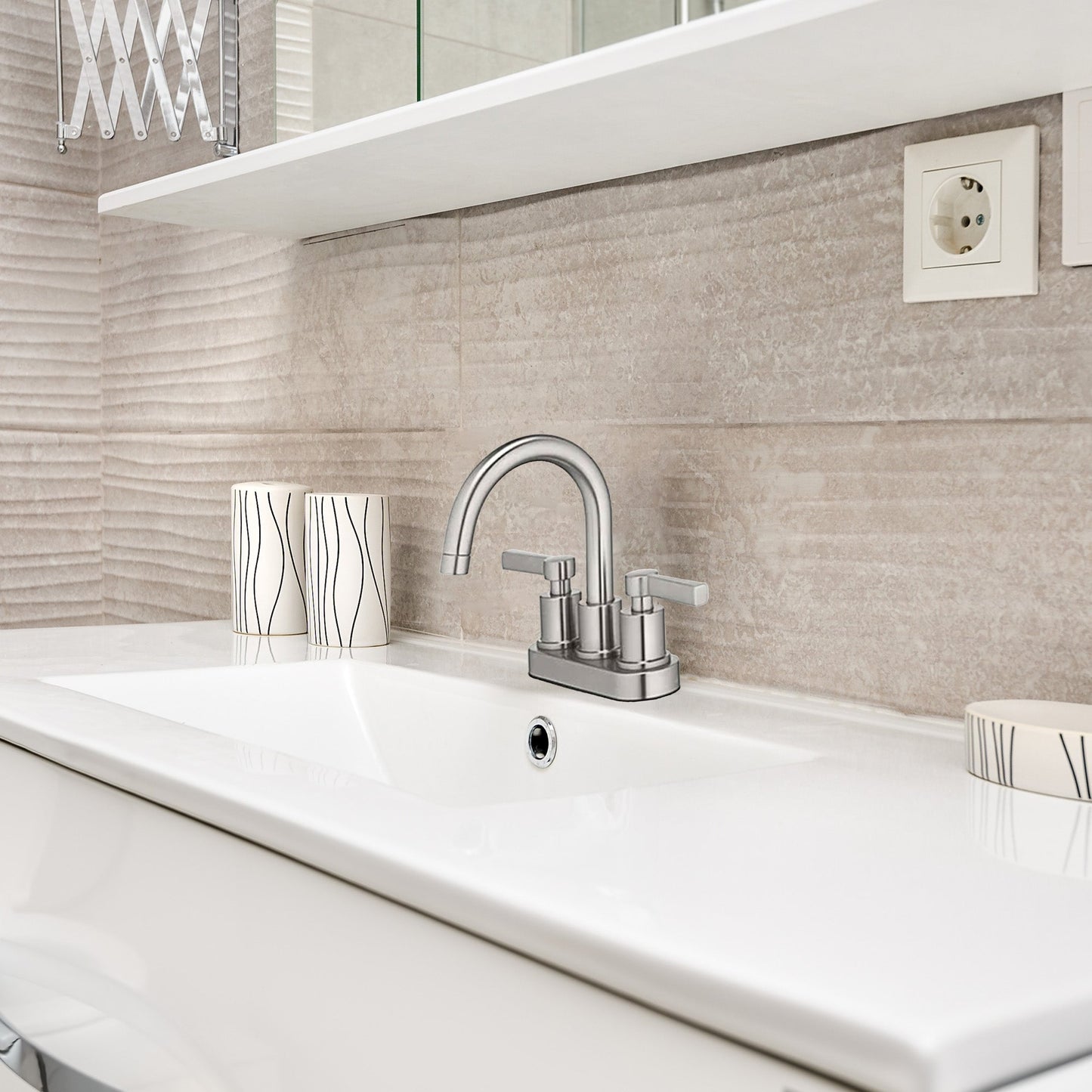 HomePointe Mid-Arch Double Handle Lavatory Faucet with Pop-Up, Brushed Nickel