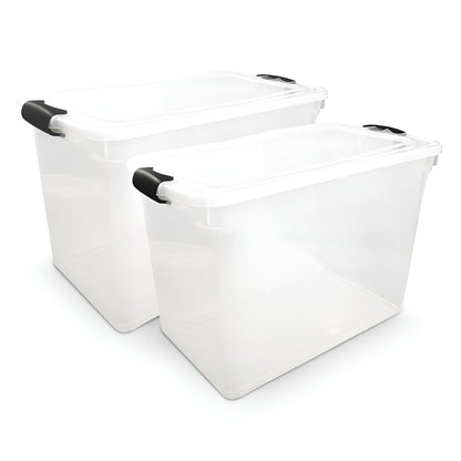 HOMZ 112 Quart Latching Plastic Storage Container, Extra Large, Clear (2 Pack)