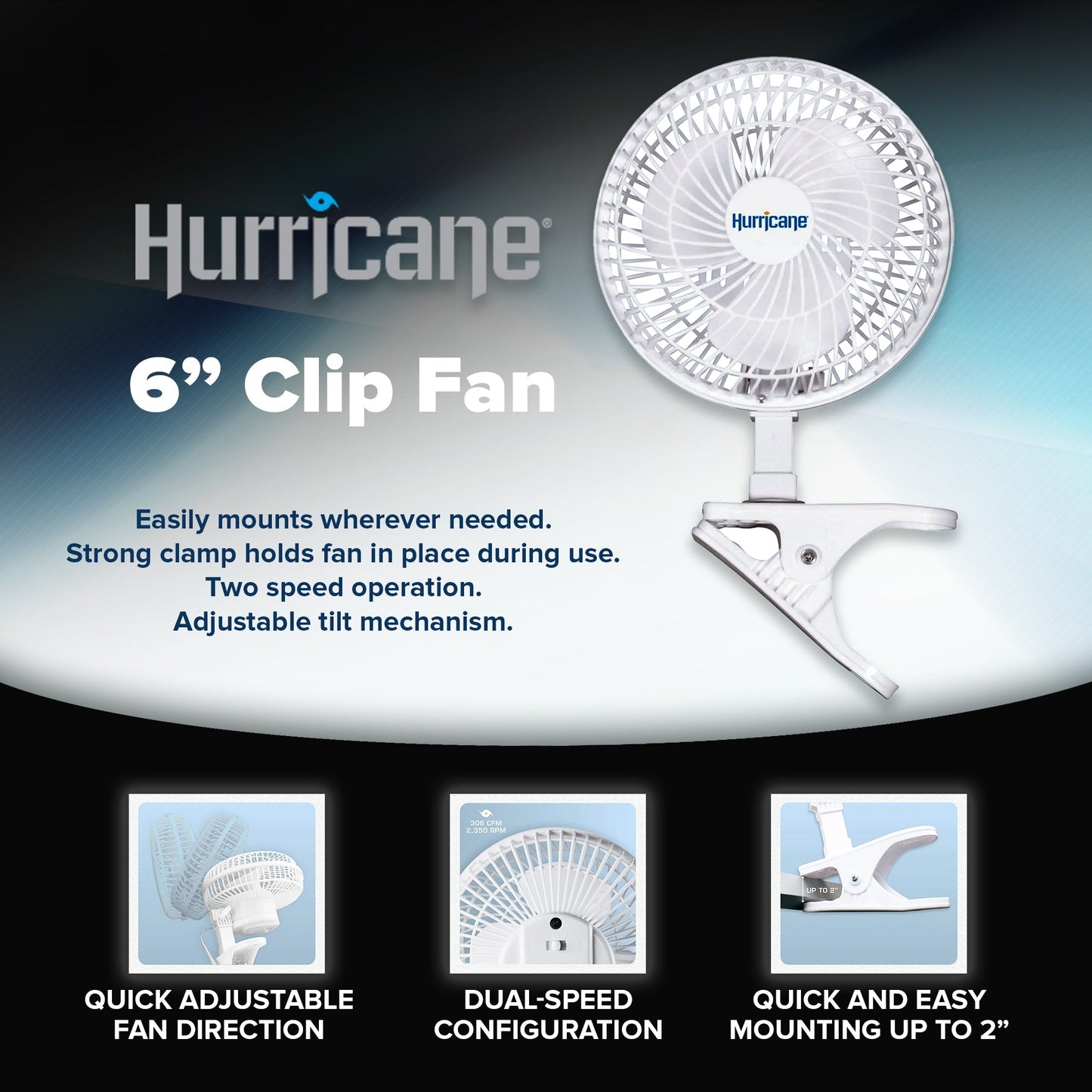 Hurricane Classic 6" Mini Clip On Fan for Desks & Night Stands, White (2 Pack)