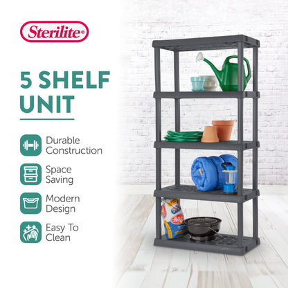 Sterilite 75.2 Inch Heavy Duty Durable 5 Shelf Ventilated Shelving Unit, 4 Pack