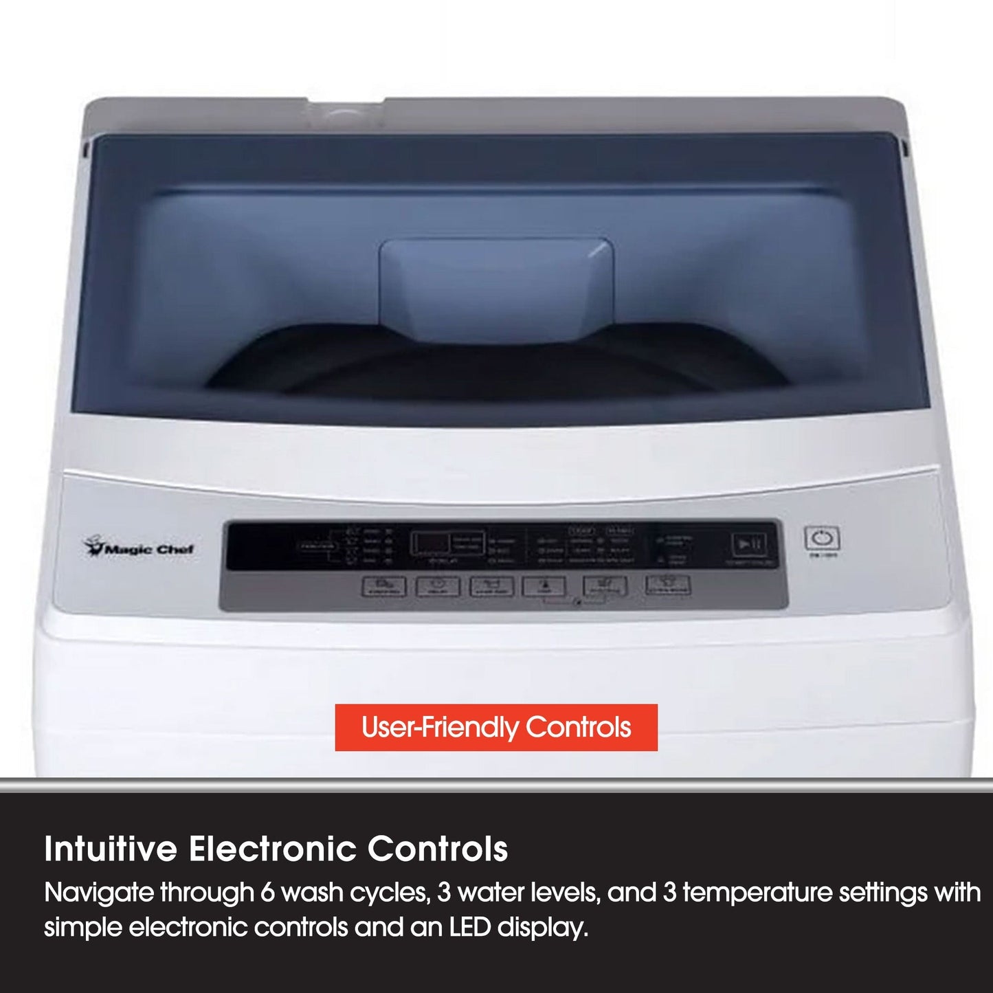 Magic Chef 1.7 Cubic Feet Top Load Compact Washing Machine with 6 Cycles, White