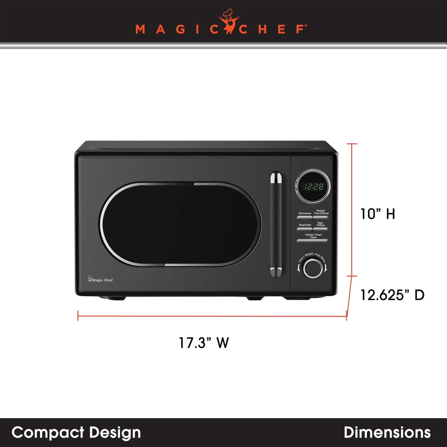 Magic Chef 0.7 Cubic Feet 700 Watt Classic Retro Countertop Microwave, Black