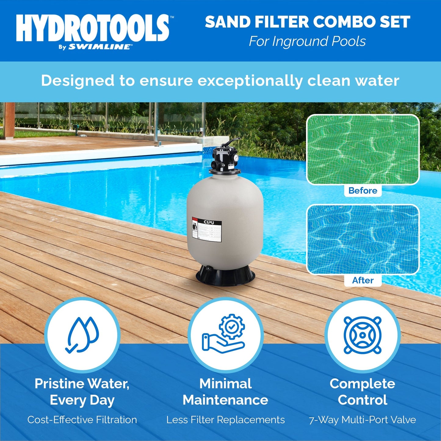 Swimline Hydrotools 31" Sand Filter Inground Pool Combo Set, 500lb Sand Capacity