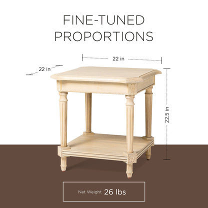 Maven Lane Pullman Traditional Square Wooden Side Table in Antiqued White Finish