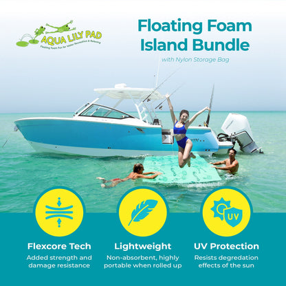 Aqua Lily Pad 15 Foot Original Floating Foam Island Bundle w/ Nylon Storage Bag