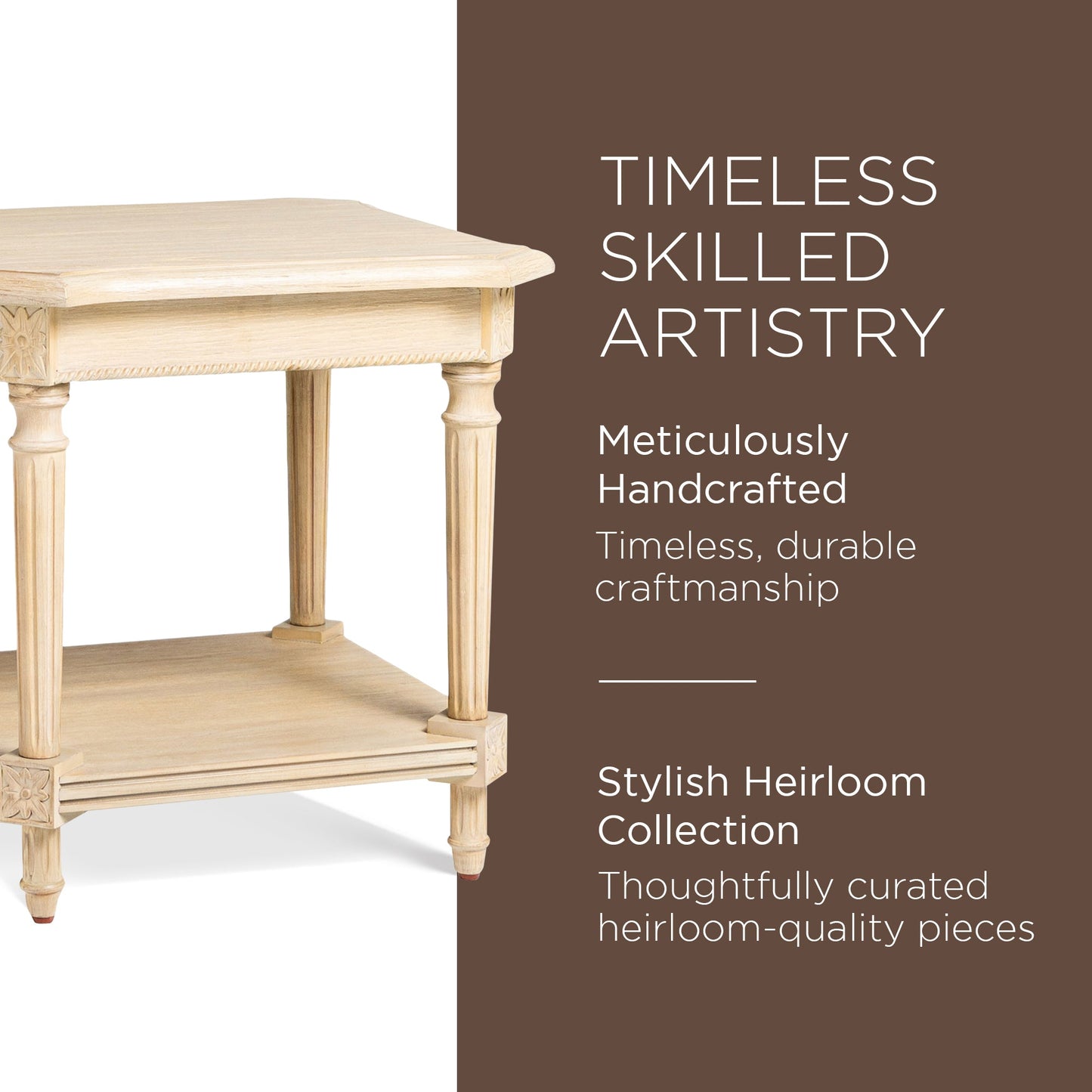 Maven Lane Pullman Traditional Square Wooden Side Table in Antiqued White Finish