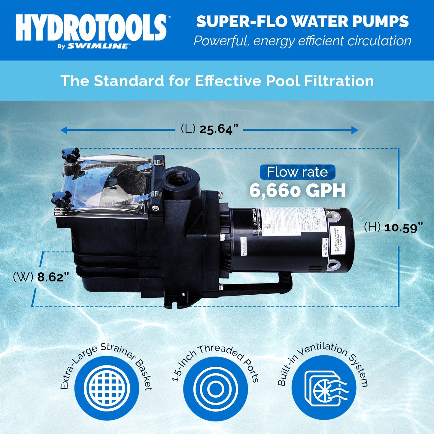 Swimine Hydrotools 6660 GPH Filter Pump for Above and Inground Swimming Pools
