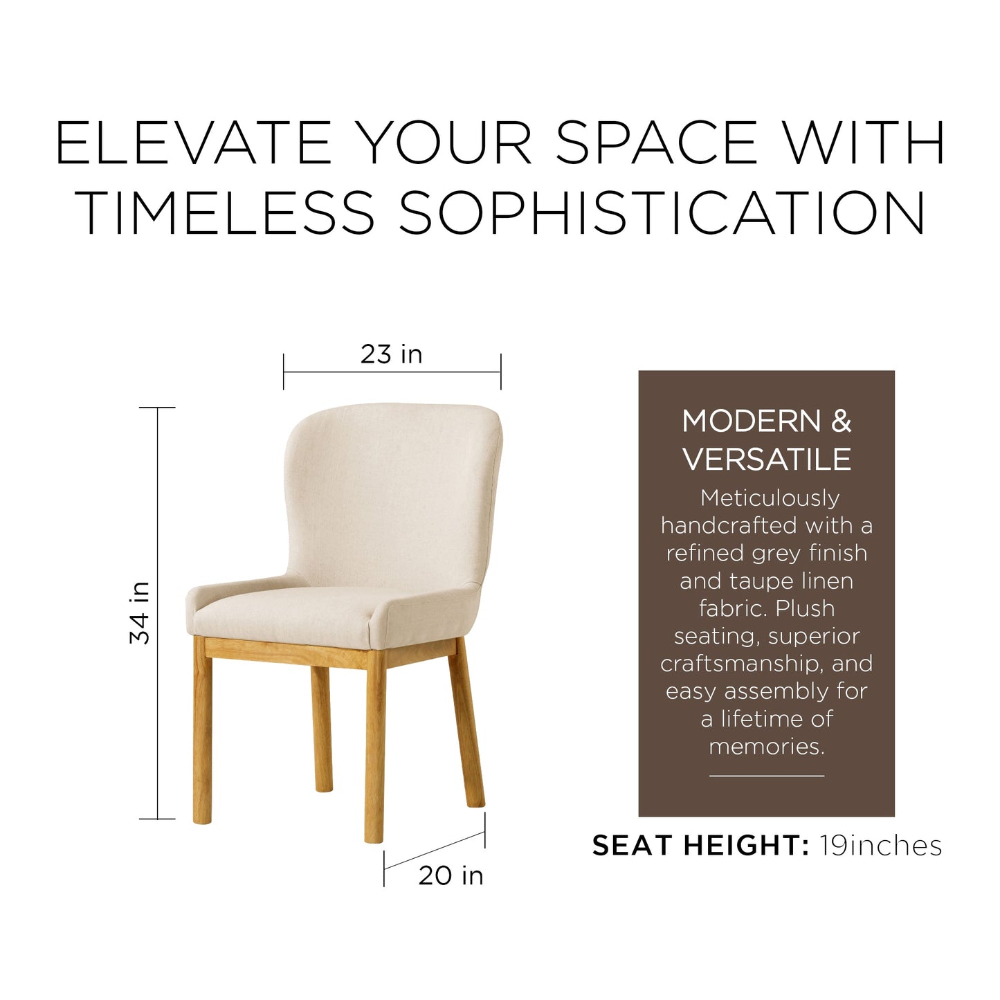 Maven Lane Gia Contemporary Dining Chair, Refined Natural Finish w/ Slate Fabric