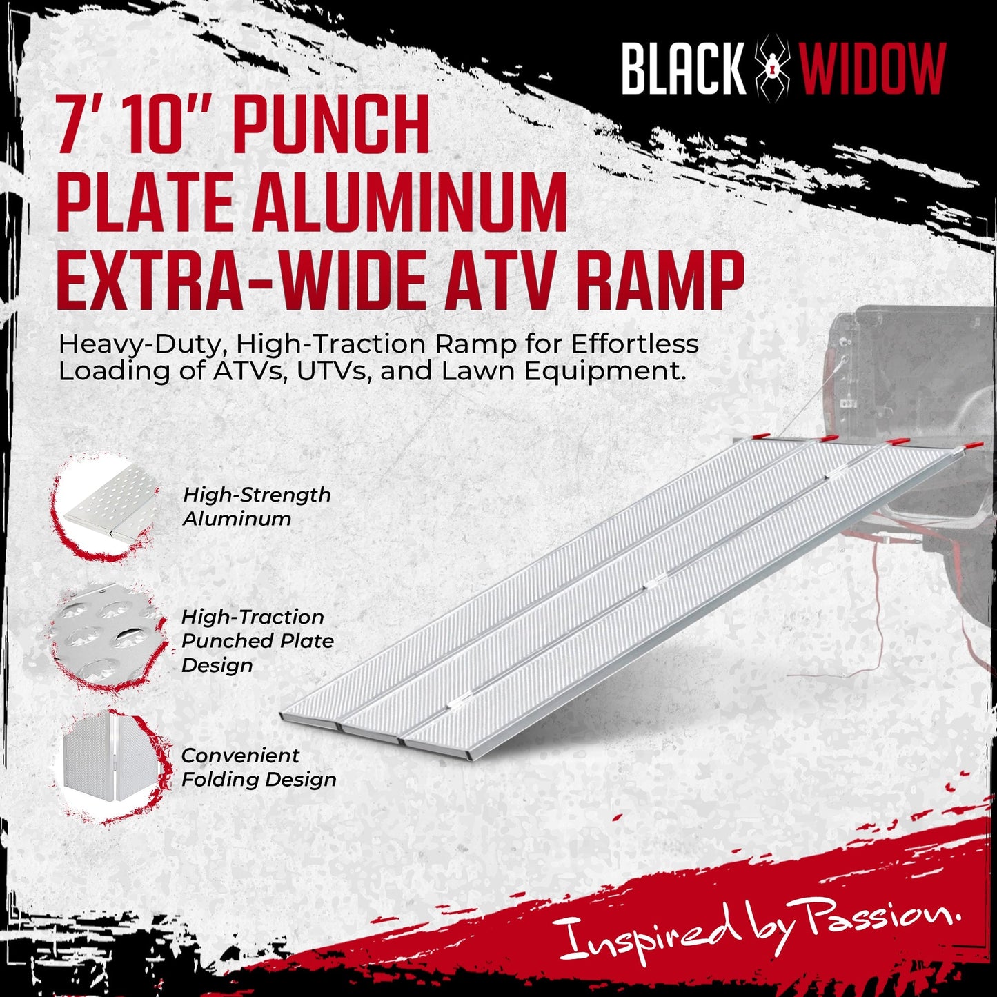 Black Widow 7’ 10” Punch Plate Aluminum Wide ATV Ramp, 1500 Lbs Capacity, Silver - Find Fresh Goods