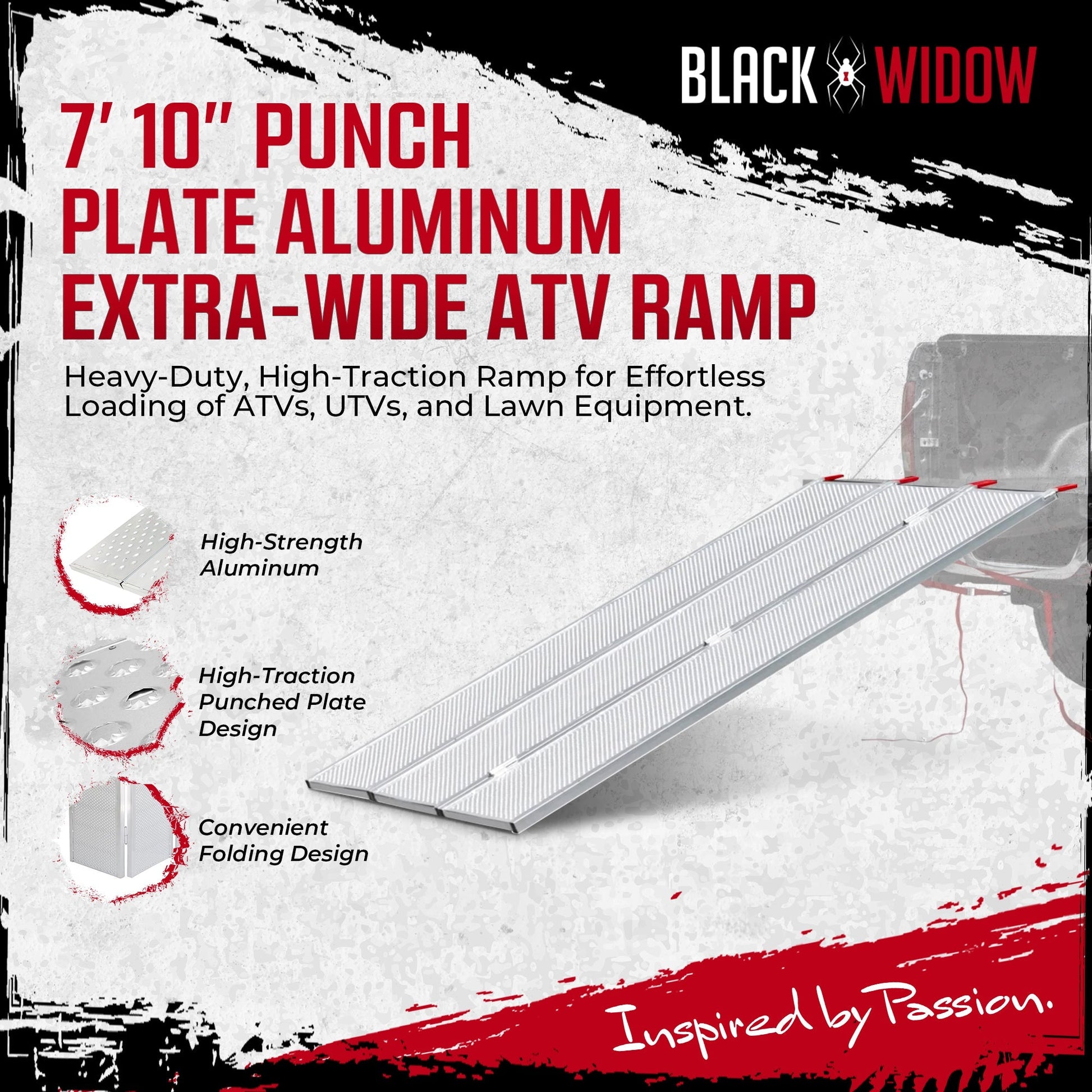 Black Widow 7’ 10” Punch Plate Aluminum Wide ATV Ramp, 1500 Lbs Capacity, Silver - Find Fresh Goods