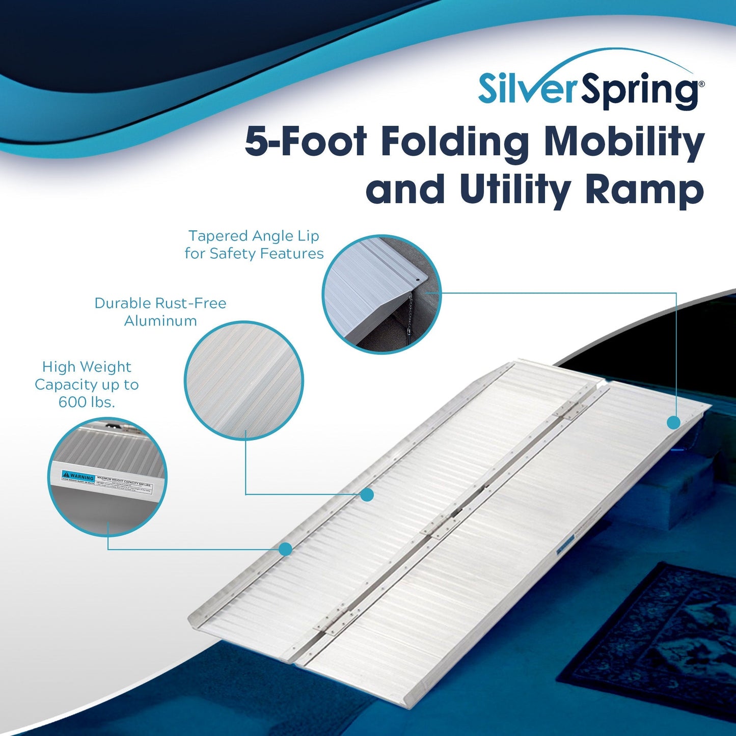 Silver Spring Mobility and Utility Ramp, 5 Foot Single Fold with 600 lb Capacity - Find Fresh Goods