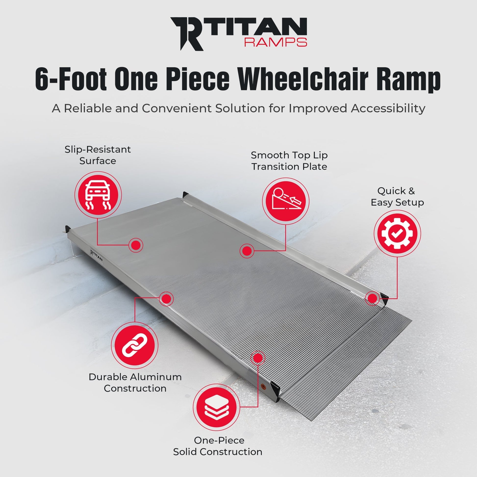Titan Ramps 6 Foot Aluminum Wheelchair Entry Ramp, One Piece, 850 Pound Capacity - Find Fresh Goods