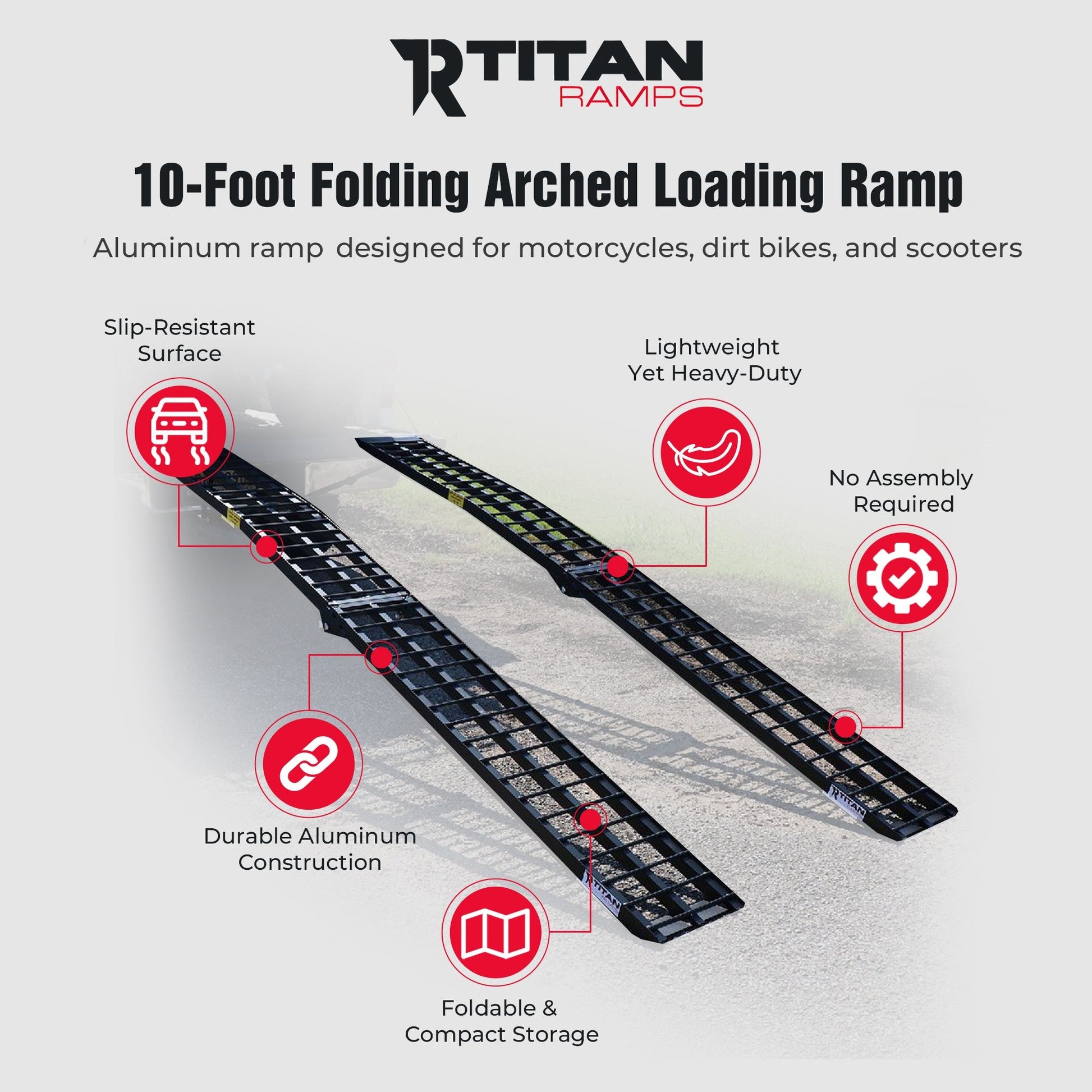 Titan Ramps 10 Foot Folding ATV Loading Ramp Arched Aluminum Design, Black - Find Fresh Goods