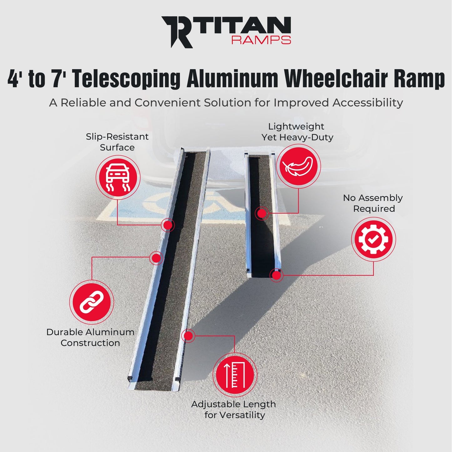 Titan Ramps 4' to 7' Telescoping Aluminum Wheelchair Ramp with 600 lb. Capacity - Find Fresh Goods