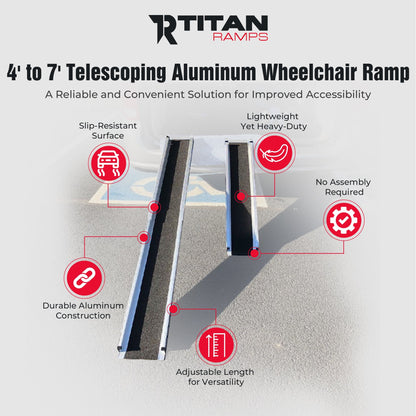 Titan Ramps 4' to 7' Telescoping Aluminum Wheelchair Ramp with 600 lb. Capacity - Find Fresh Goods