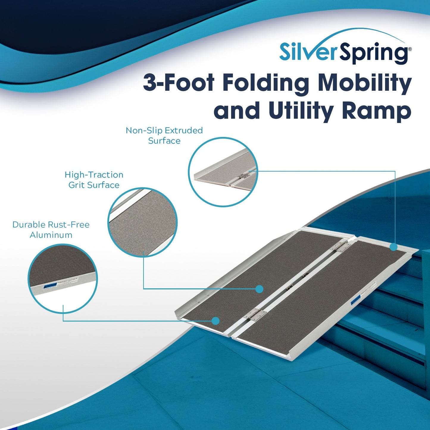 Silver Spring Mobility and Utility Ramp, 3 Foot Single Fold with Grit Surface - Find Fresh Goods