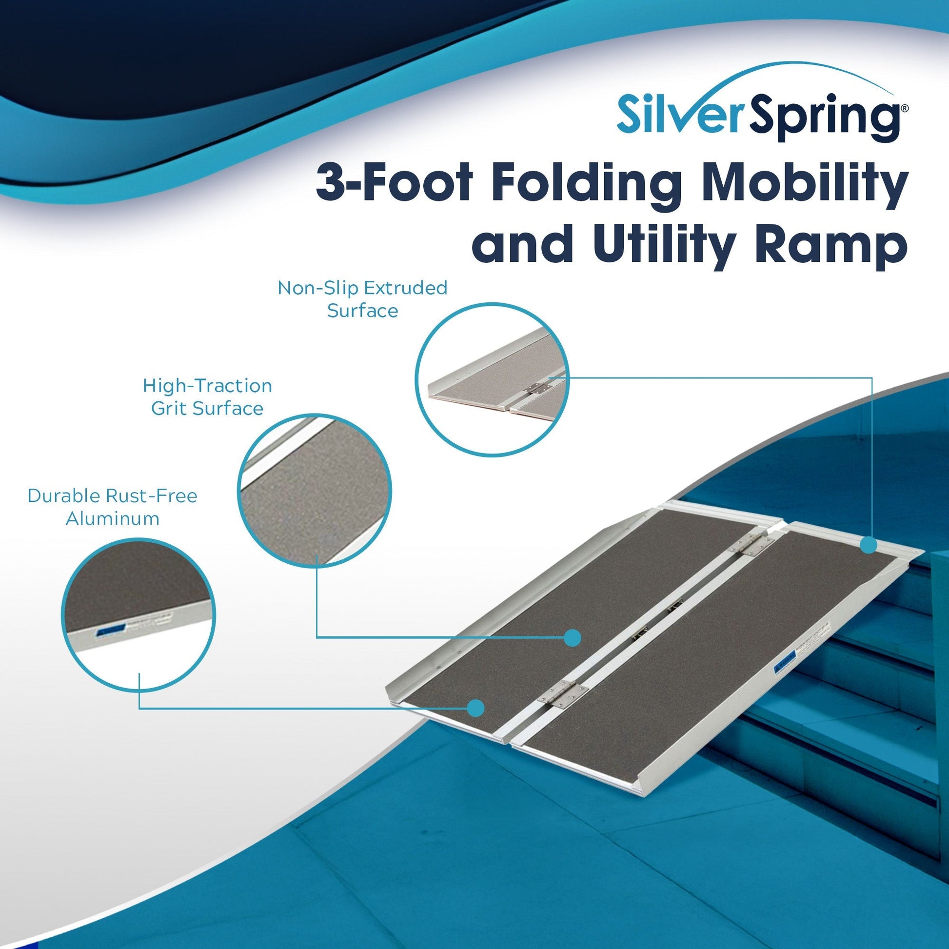 Silver Spring Mobility and Utility Ramp, 3 Foot Single Fold with Grit Surface - Find Fresh Goods