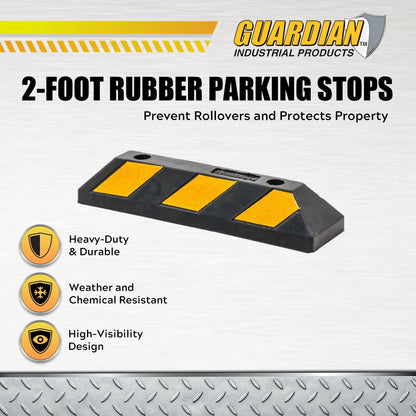 Guardian Parking Stop, 2 Foot Long Rubber Curb with Mounting Holes, Black/Yellow
