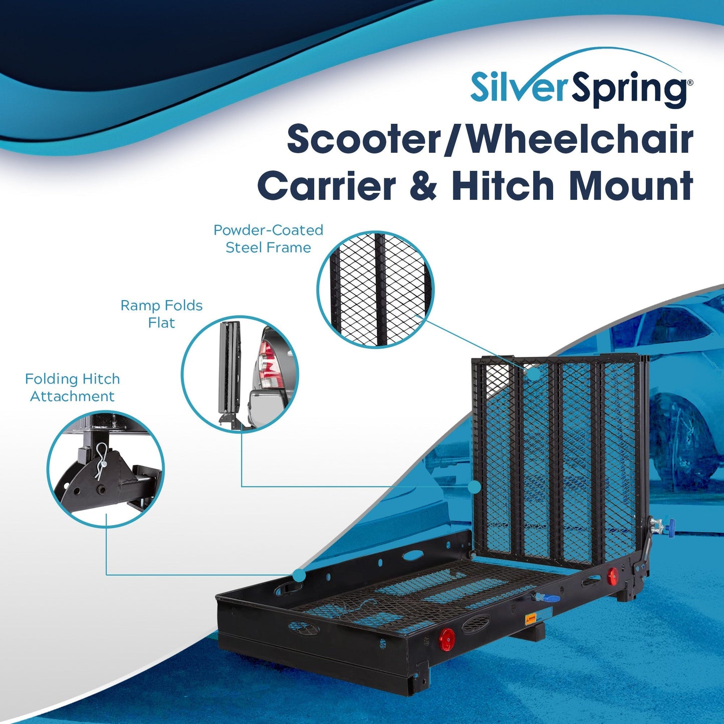 Silver Spring 48" x 28" Folding Steel Wheelchair Carrier with Ramp & Hitch Mount - Find Fresh Goods