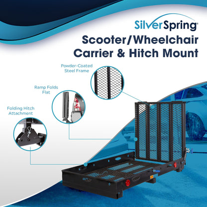 Silver Spring 48" x 28" Folding Steel Wheelchair Carrier with Ramp & Hitch Mount - Find Fresh Goods