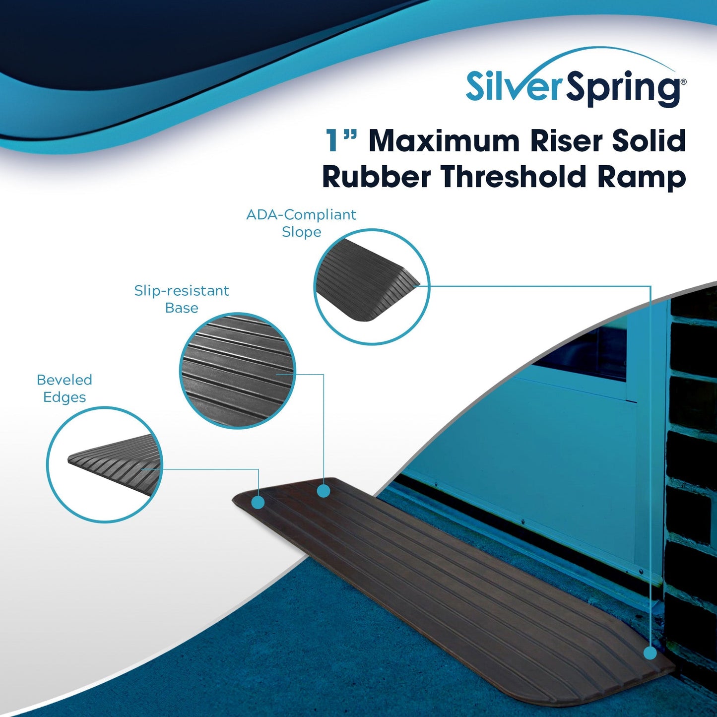 Silver Spring Rubber Threshold Ramp for Wheelchairs, Scooters & More, 1" Rise - Find Fresh Goods