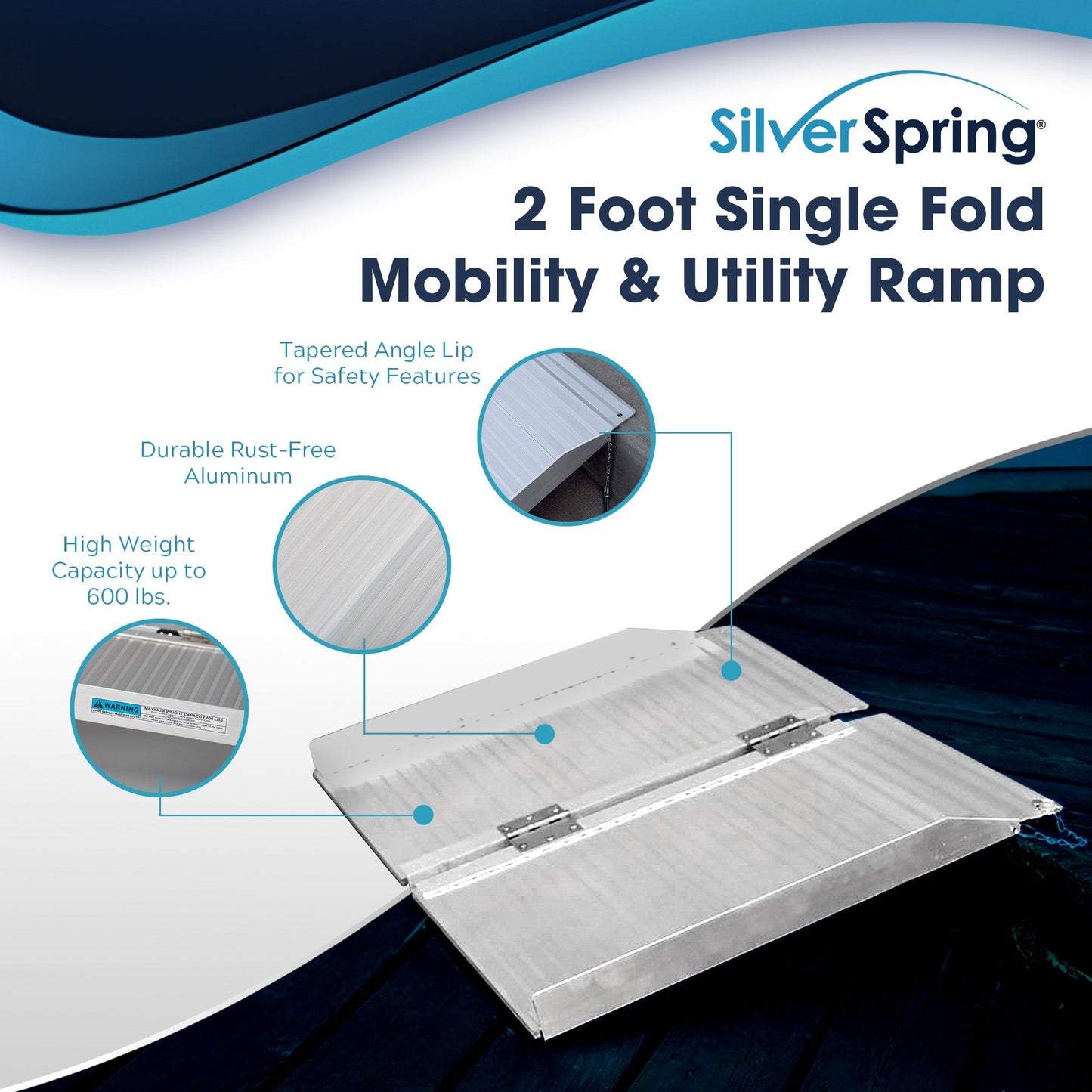 Silver Spring Mobility and Utility Ramp, 2 Foot Single Fold with 600 lb Capacity - Find Fresh Goods
