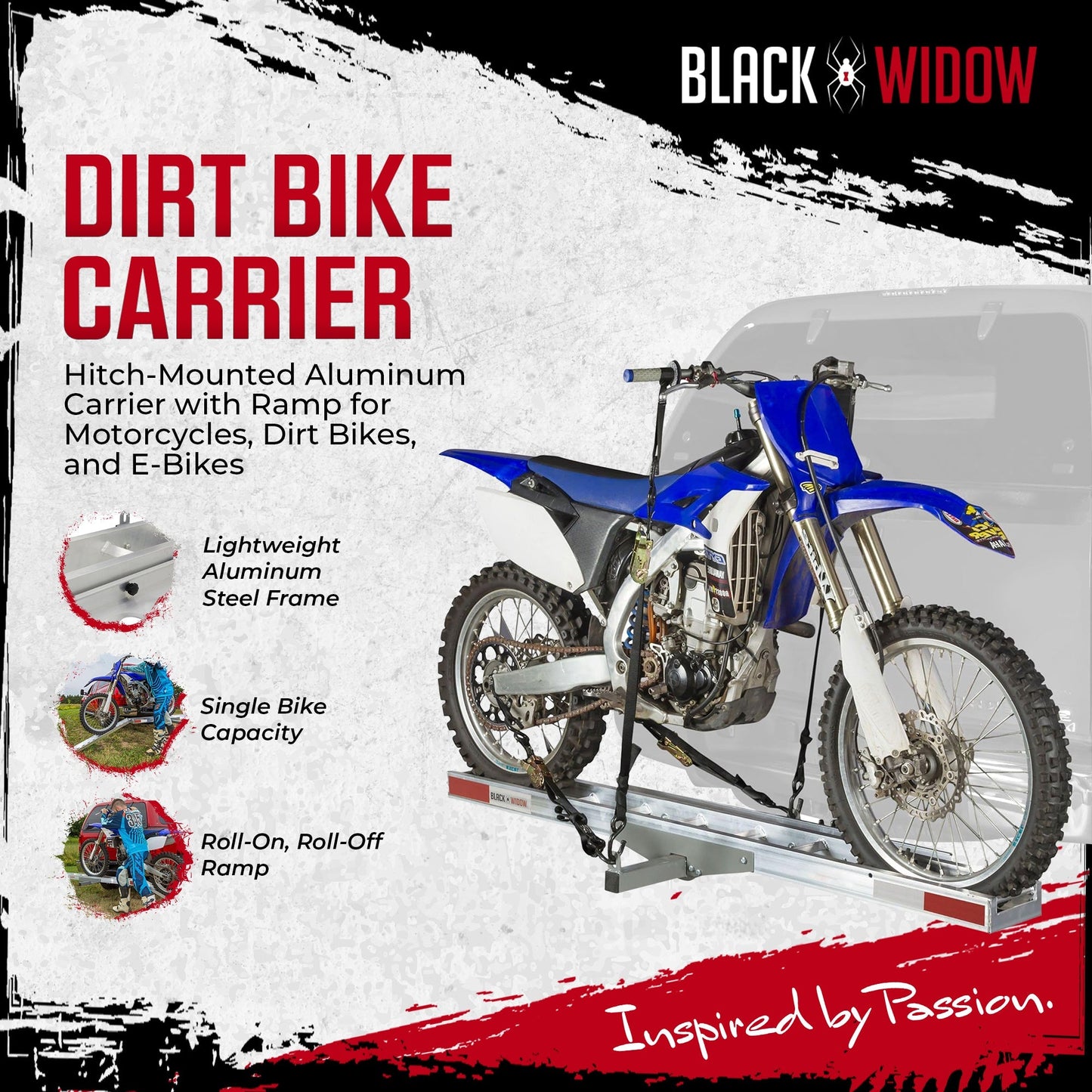 Black Widow Motorcycle Bike Carrier with Ramp for 2" Hitch, 400 Pound Capacity - Find Fresh Goods