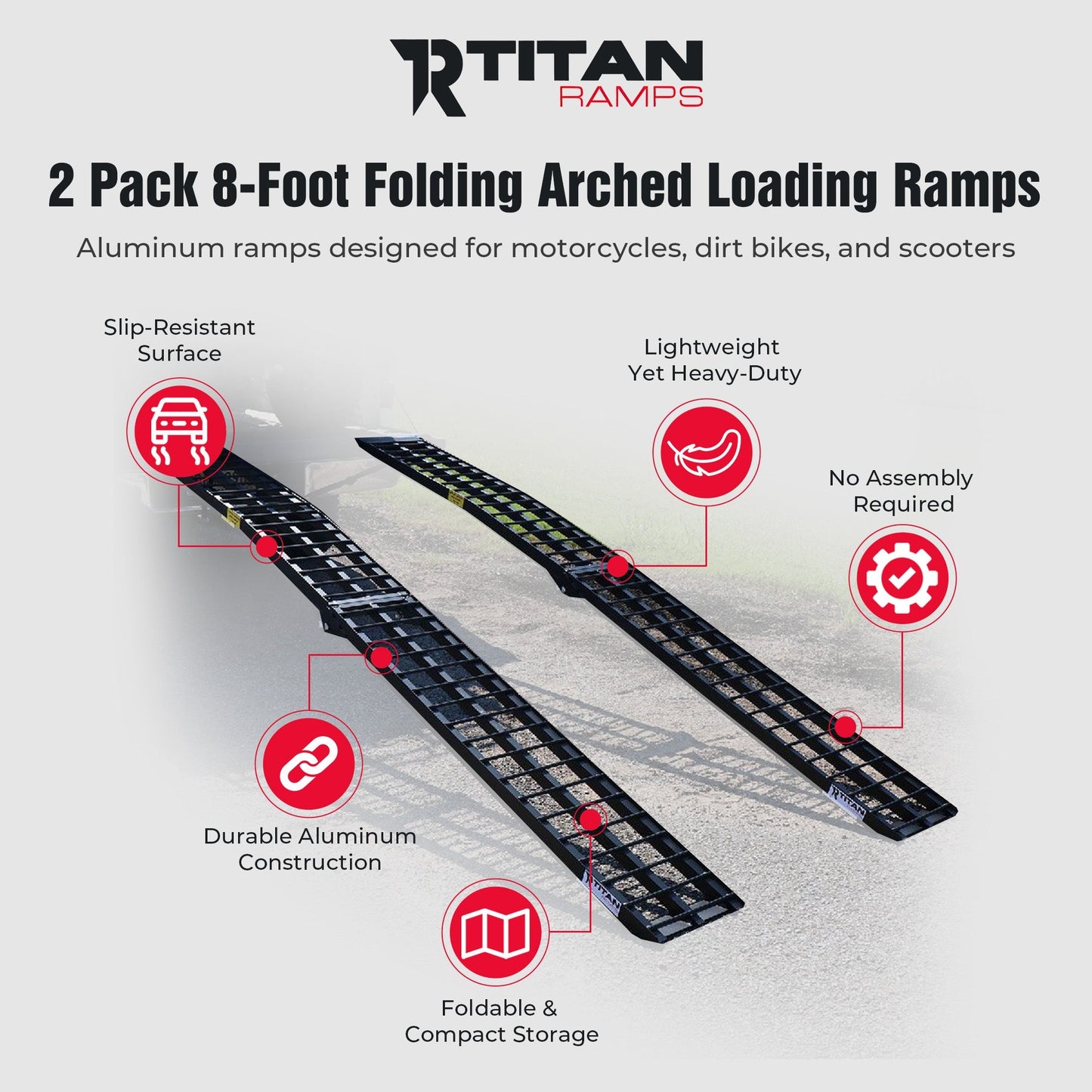 Titan Ramps 2 Pack 8’ Folding ATV Loading Ramps Arched Aluminum Design, Black - Find Fresh Goods