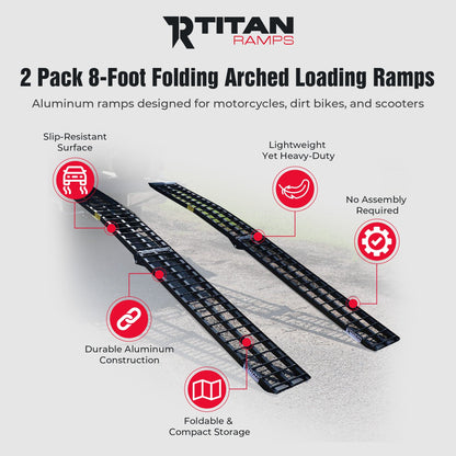 Titan Ramps 2 Pack 8’ Folding ATV Loading Ramps Arched Aluminum Design, Black - Find Fresh Goods